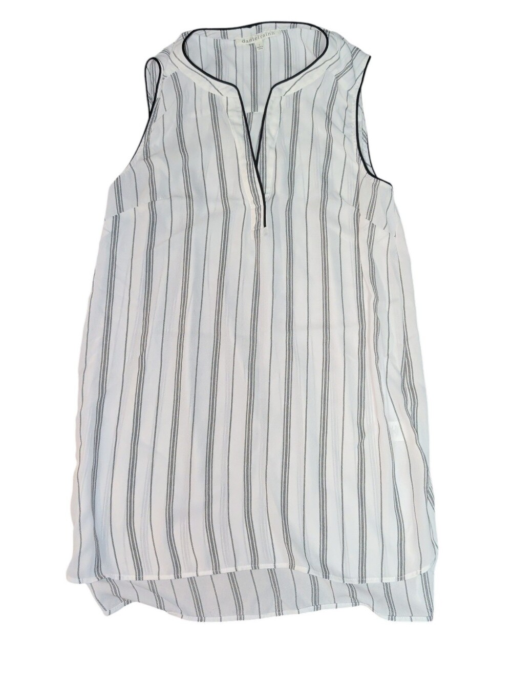 Daniel Rainn White Sleeveless Striped V-Neck Tunic